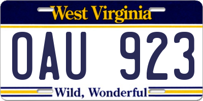 WV license plate OAU923