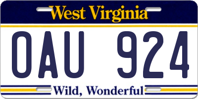 WV license plate OAU924