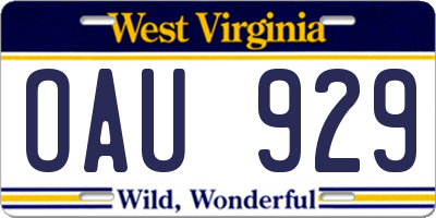WV license plate OAU929