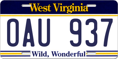 WV license plate OAU937