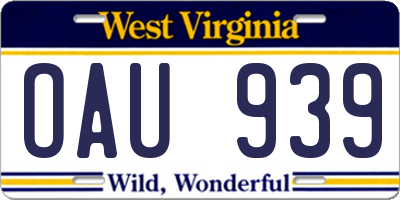 WV license plate OAU939