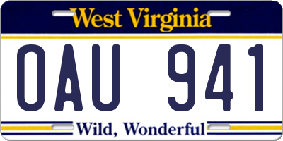 WV license plate OAU941