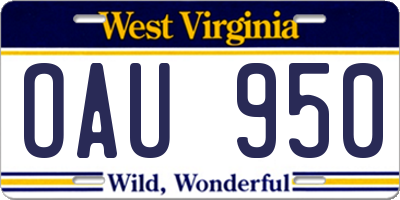 WV license plate OAU950