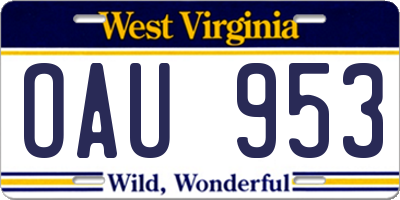 WV license plate OAU953