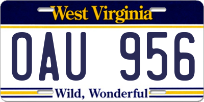 WV license plate OAU956
