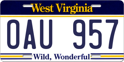 WV license plate OAU957