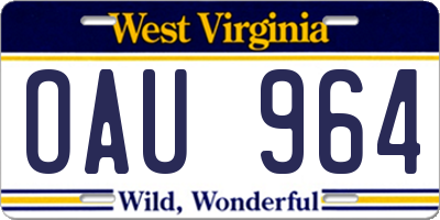 WV license plate OAU964