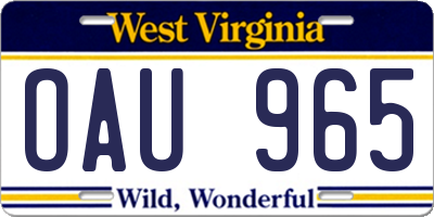 WV license plate OAU965