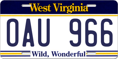 WV license plate OAU966