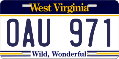 WV license plate OAU971