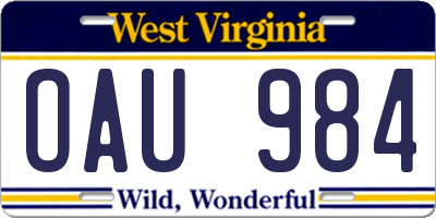 WV license plate OAU984
