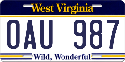 WV license plate OAU987