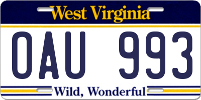 WV license plate OAU993