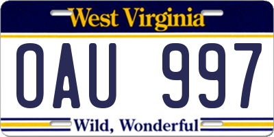 WV license plate OAU997