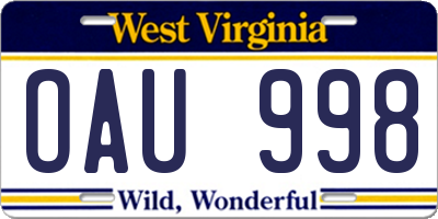 WV license plate OAU998