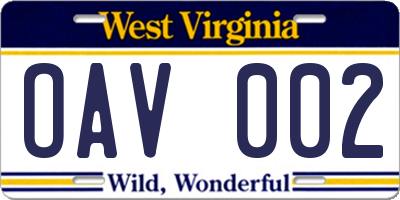 WV license plate OAV002