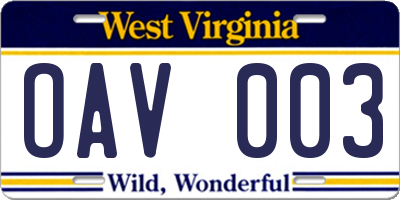 WV license plate OAV003