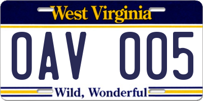 WV license plate OAV005