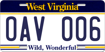 WV license plate OAV006