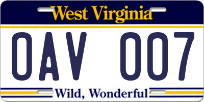 WV license plate OAV007