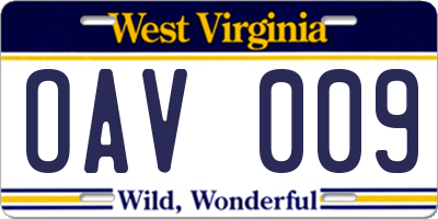 WV license plate OAV009