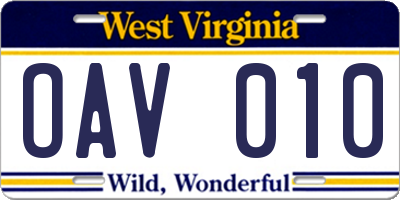WV license plate OAV010