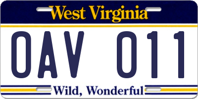 WV license plate OAV011