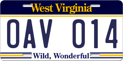 WV license plate OAV014