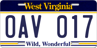 WV license plate OAV017