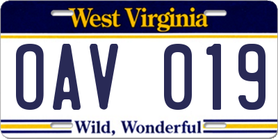 WV license plate OAV019