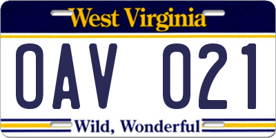 WV license plate OAV021