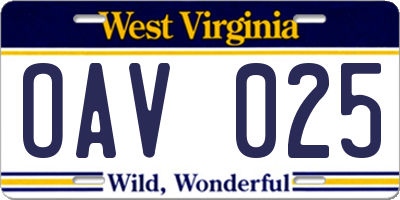 WV license plate OAV025