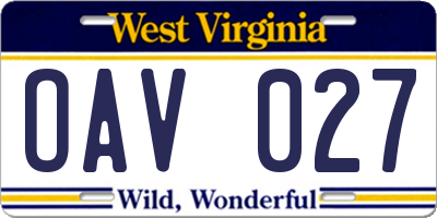 WV license plate OAV027
