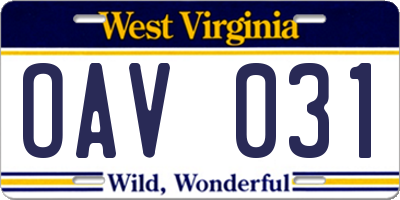 WV license plate OAV031