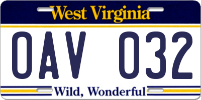 WV license plate OAV032
