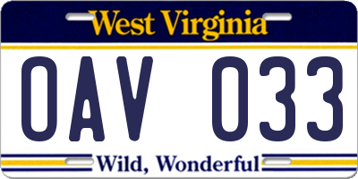 WV license plate OAV033