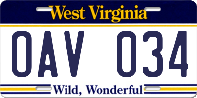 WV license plate OAV034