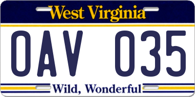 WV license plate OAV035
