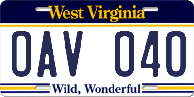 WV license plate OAV040