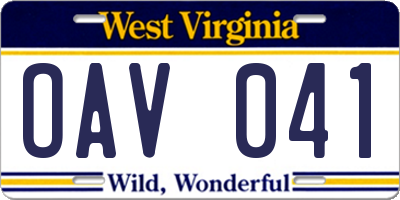 WV license plate OAV041