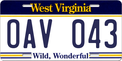 WV license plate OAV043