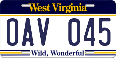 WV license plate OAV045