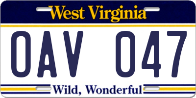 WV license plate OAV047