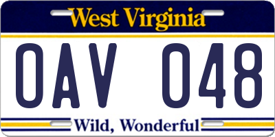 WV license plate OAV048