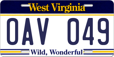 WV license plate OAV049