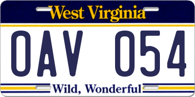 WV license plate OAV054