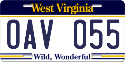 WV license plate OAV055