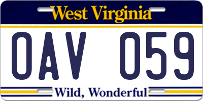 WV license plate OAV059