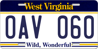 WV license plate OAV060