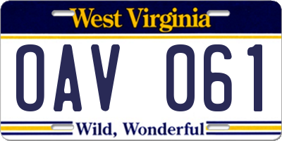 WV license plate OAV061